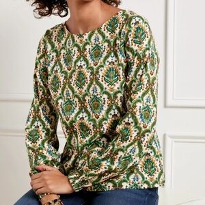 Talbots Multicolor Floral Lattice Top With Gold Accent Size Medium Petite